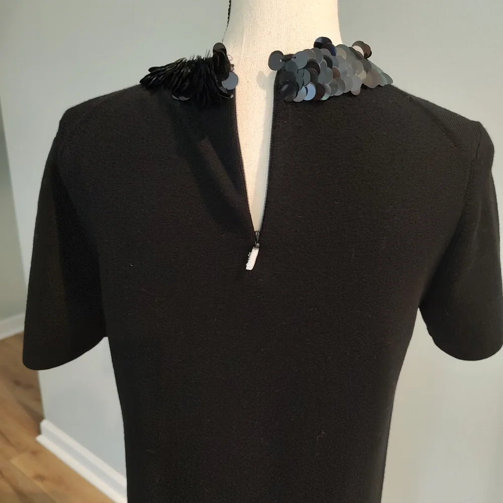 Tory Burch Sequin-embellished Merino Wool-blend Midi Dress Black Office NWOT S